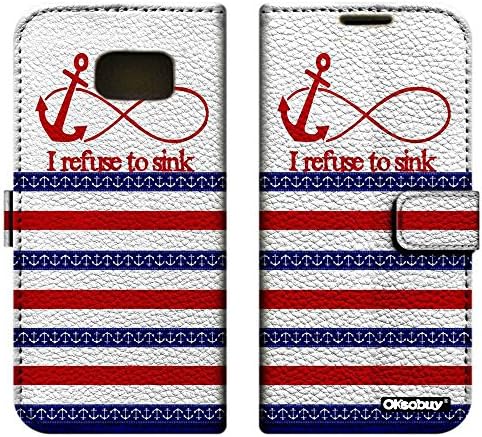 Galaxy S7 edge Case,OkSoBuy(R) Wallet Leather Litchi grain Holster Case Card Slot Flip Cover Kickstand Folio Magnetic Closure for Samsung Galaxy S7 edge (stripes anchor I refuse to sink)