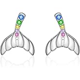 Mermaid Earrings 925 Sterling Silver - Cute Little Mermaid Tail Stud Earrings Jewelry Suitable for Any Festivals Gifts for Women