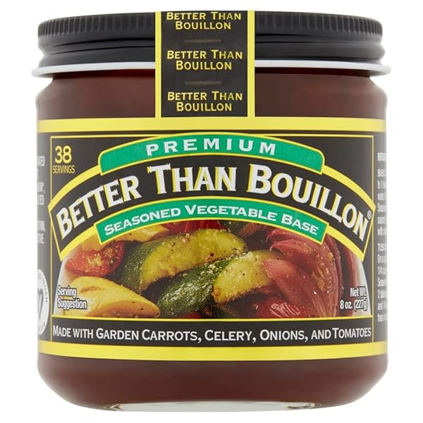 BETTER THAN BOUILLON PREMIUM SEASONED VEGETABLE BASE, BLENDABLE BASE FOR ADDED FLAVOR, 38 SERVINGS PER JAR 8 OUNCE