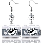 WKXZMTR Camera Earrings with Birthstone Photographer Earrings Personalized Retro Camera Earrings Photography Gift Camera Charms Jewelry
