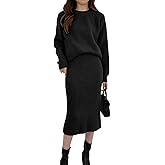 chouyatou Women's Two Piece Sweater Skirt Sets Knit Sweater Top Bodycon Skirt 2 Piece Outfits