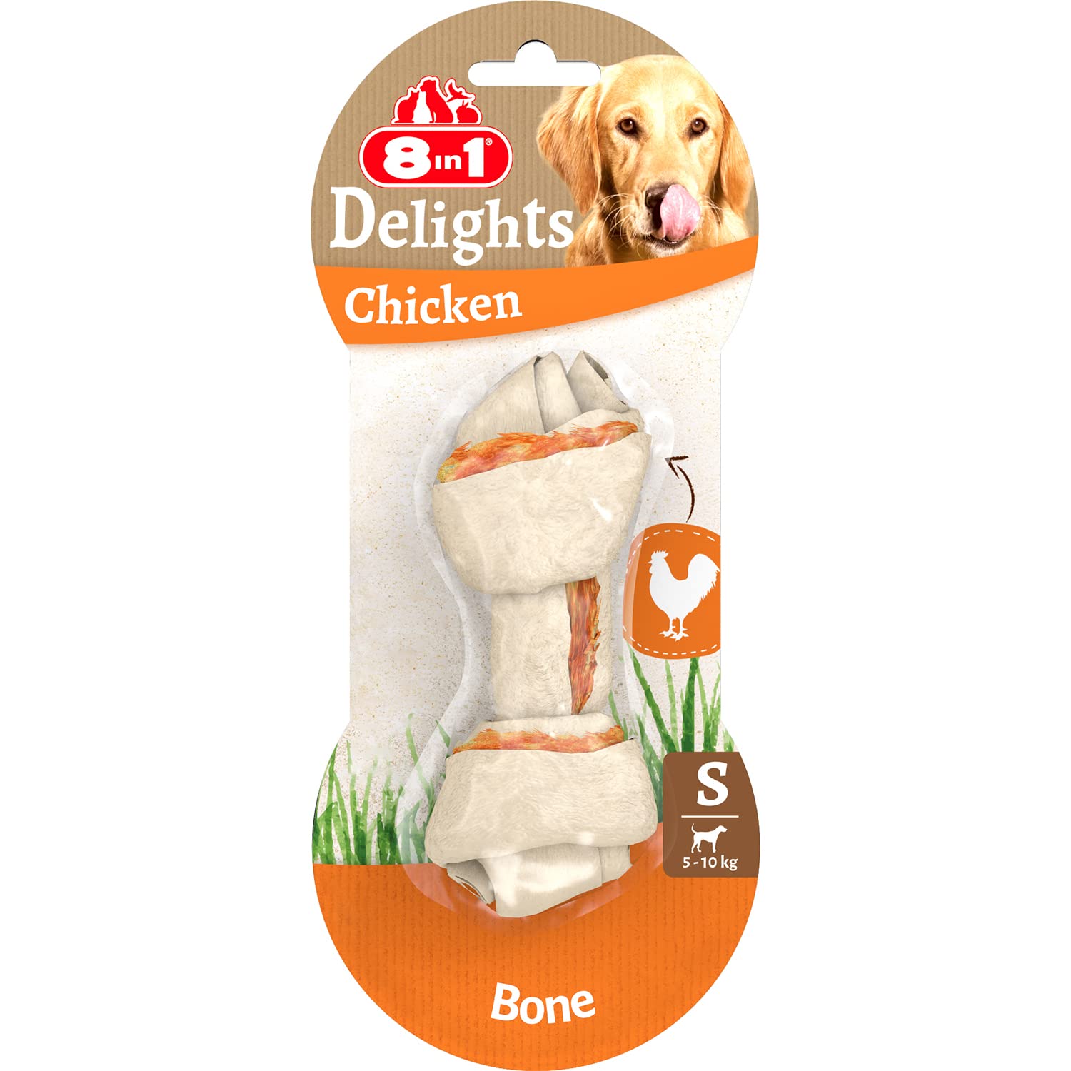 8in1 Delights Chicken Chew Bone S, healthy chew snack for small dogs, 1 piece