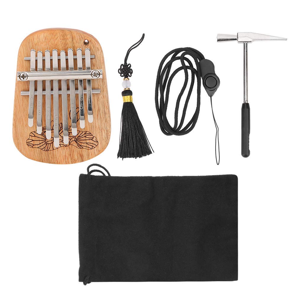 Kalimba Thumb Piano,Thumb Piano Percussion Instrument Camphor Wood 8‑Key Mini Hanging Hole With Tuning Hammer Lanyard Storage Bag Musical Instrument