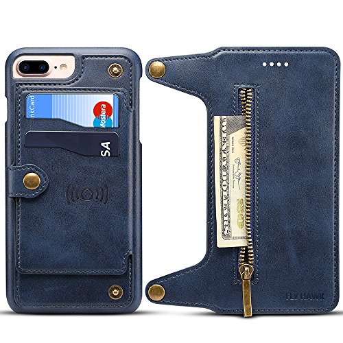 Iphone 8 Leather Magnetic Protective Phone Case Wallet Kickstand Card Holder Cover Work with Magnetic Car Mount, Blue - Thumbnail 2