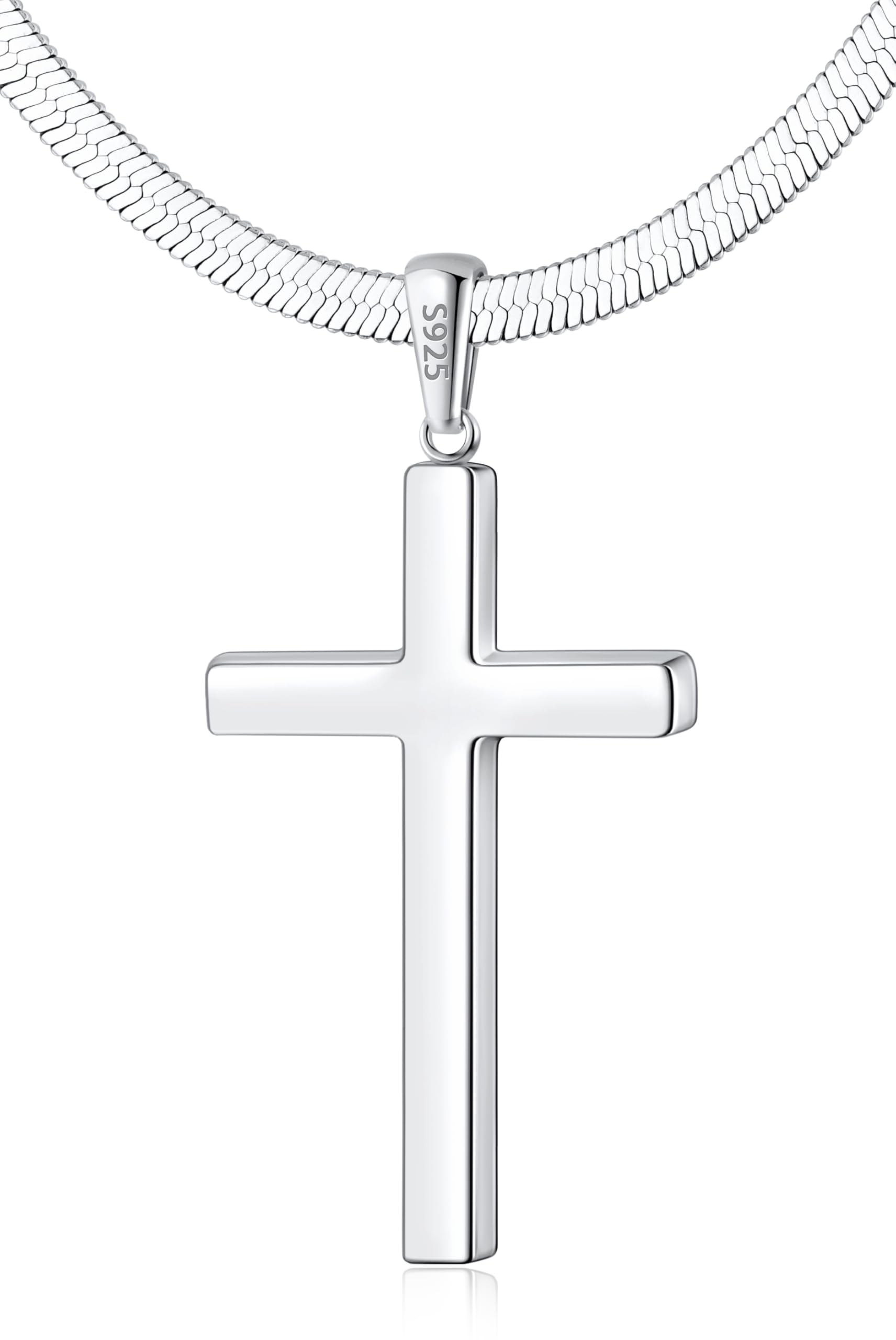 Eterjew 925 Sterling Silver Cross Necklace for Women, Womens Sterling Silver Cross Pendant Necklace with 4mm Silver Snake Chain Necklaces, Cross Chain for Women, Womens Cross Necklace 22 Inch