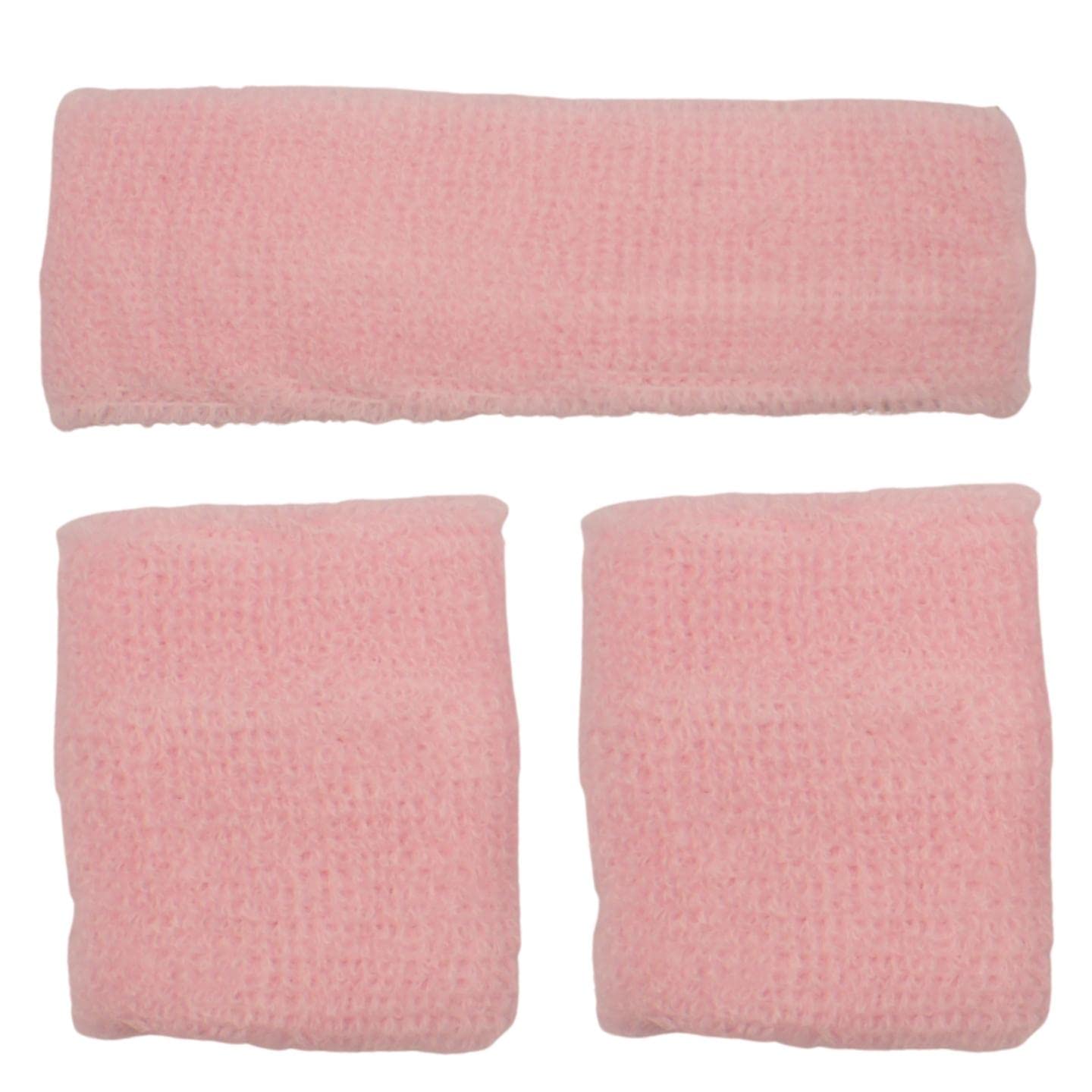 Topkids Accessories 3pcs Unisex Headbands & Wrist Sweatbands for Exercise Set, Colourful Headbands & Sweatbands for Adults & Kids Sports Bands, Fitness Accessories (Baby Pink)