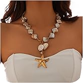 Inactwin Starfish Shell Necklaces for Women Trendy Summer Boho Seashell Pendant Beach Necklace Gold Charm Choke Necklace Dainty Statement Necklace Fashion Surfer Jewelry Gift