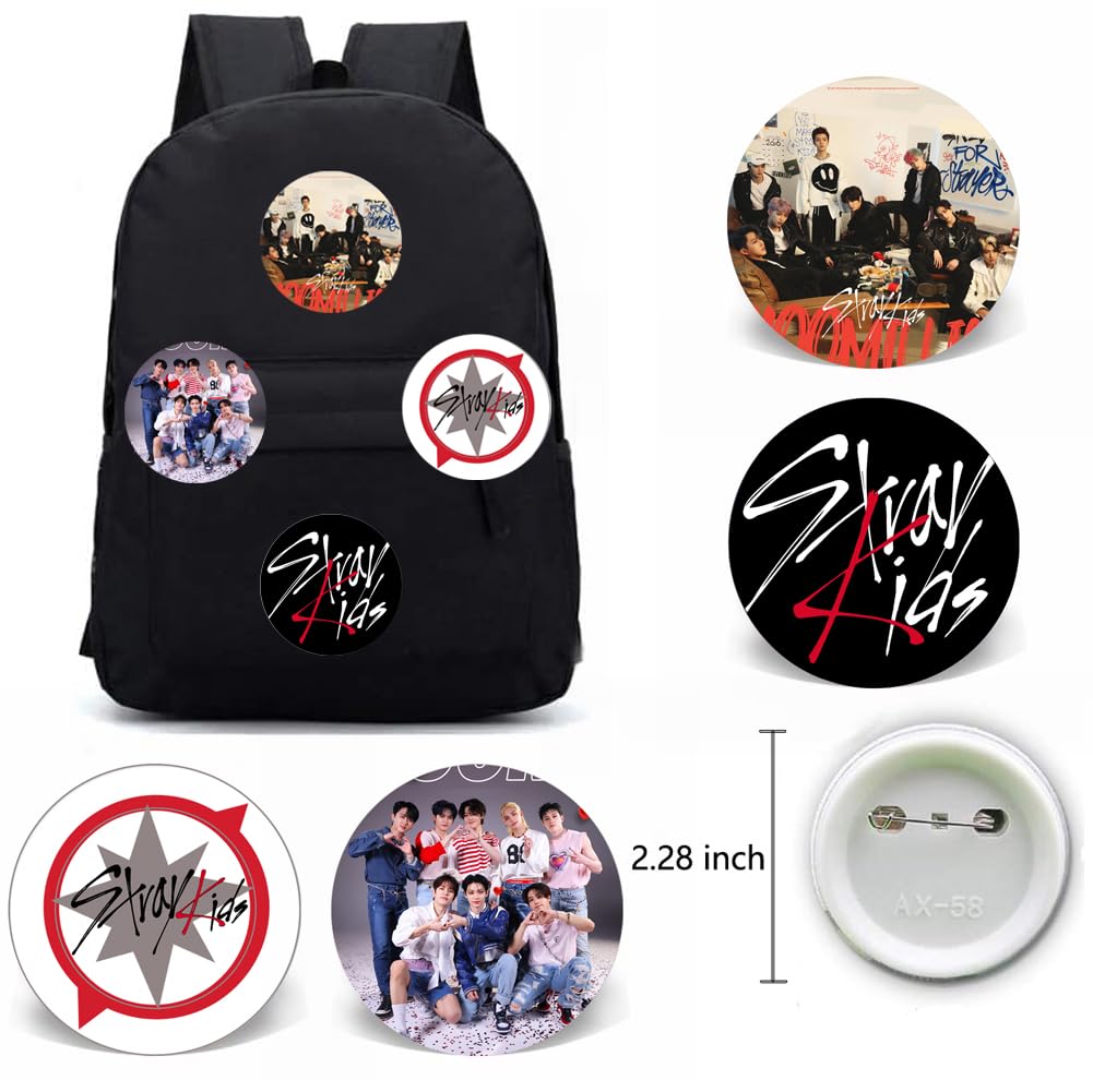 eTel Like Stray Kids Gifts Set, Including Drawstring Bag Backpack, Necklace, Earrings, Bracelets, Button Pins, Lanyard ID Holder, Keychain, Phone Ring Holder, Cartoon Badge