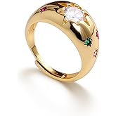 18K Chunky Gold-Plated Copper Rings for Women, Retro Natural Tiger's Eye,Colored Starlight ring, Pear-Shaped Zircon Stackable Rings for Women, Adjustable Rings for Women, Bohemian Stacked Ring