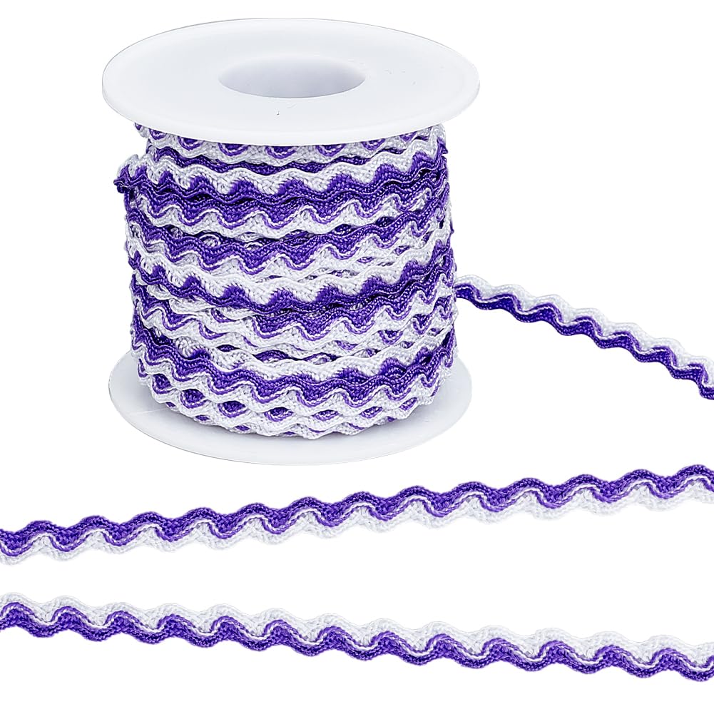 GORGECRAFT 15m RIC Rac Bending Fringe Trim 8mm Wide Wave Ribbons Purple Woven Braided Fabric Ribbon for DIY Sewing Crafts Wedding Dress Clothing Embellishment Party Gift Wrapping Scrapbooking