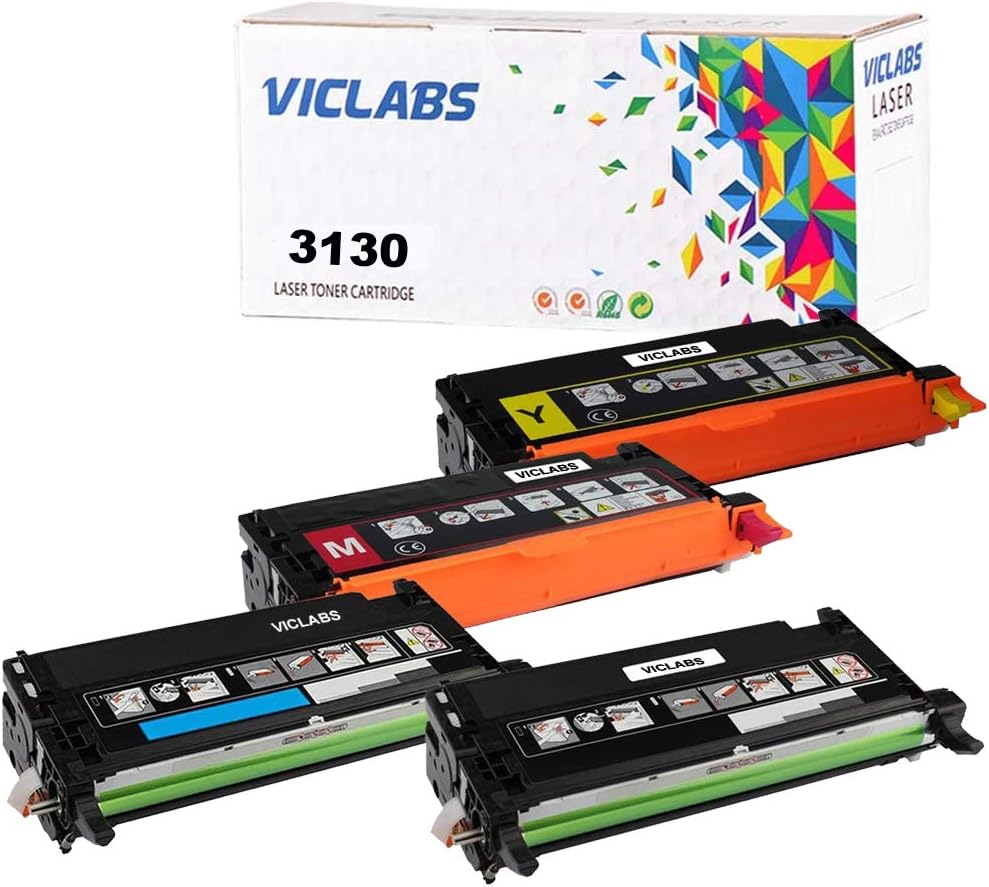 VicLabs Compatible Toner Cartridge Replacement for Dell 3130 3130CN 3130CND 330-1198 330-1199 330-1200 330-1204 Toner Cartridge (Black, Cyan, Magenta, Yellow, 4-Pack)