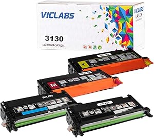 VicLabs Compatible Toner Cartridge Replacement for Dell 3130 3130CN 3130CND 330-1198 330-1199 330-1200 330-1204 Toner Cartridge (Black, Cyan, Magenta, Yellow, 4-Pack)