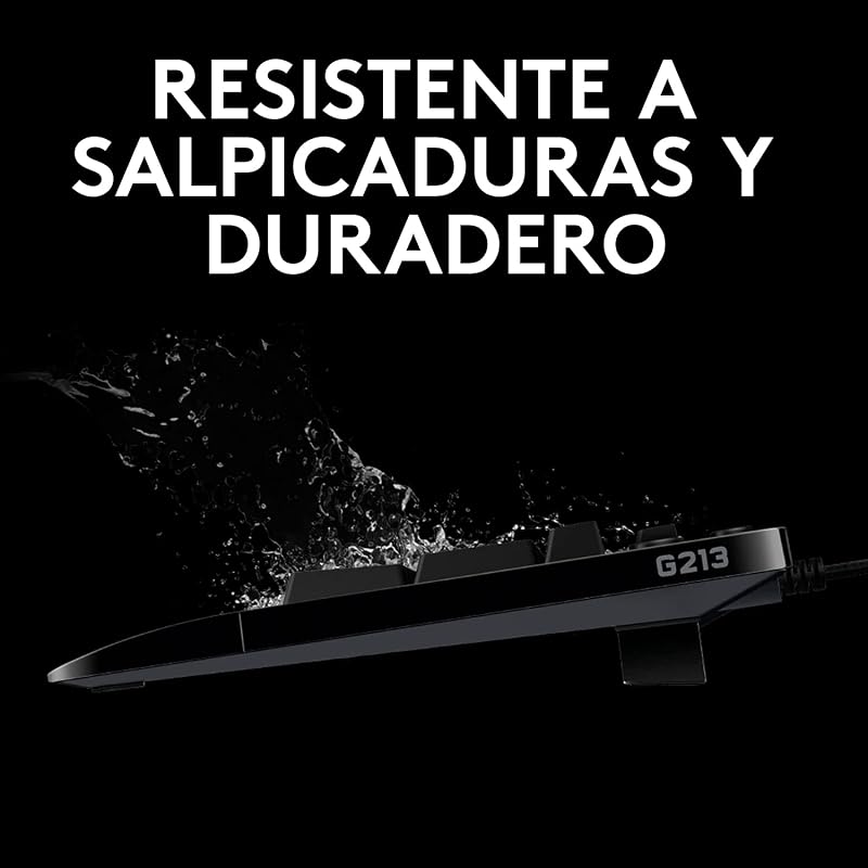 Teclado para jogos logitech g213 prodigy com descanso para pulso, rgb lightsync, teclas retroiluminadas e personalizáveis, resistente a respingos, controles multimídia dedicados, layout es qwerty