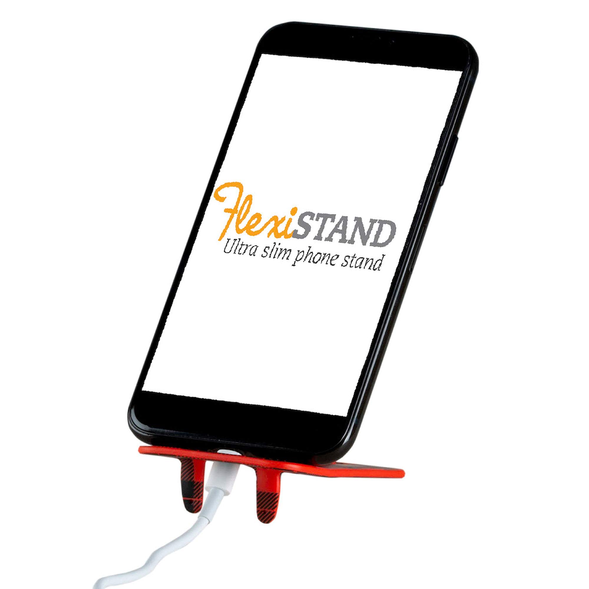 Gifts for Readers & Writers Cell Phone Stand, Fully Adjustable Angle, Foldable Phone Holder, Flexistand Office Desk Accessory, Compatible with All Mobile Phones, Red Tartan