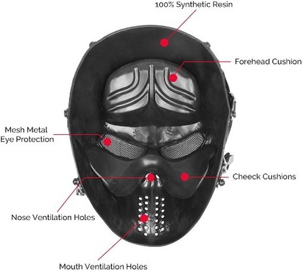 Tactical Mask Skull Full Face with Metal Mesh Eye Protection-Airsoft/BB Gun/CS Game-Zombie Masks Heads Scary for Cosplay Party Halloween Tricky Man&Women : Clothing