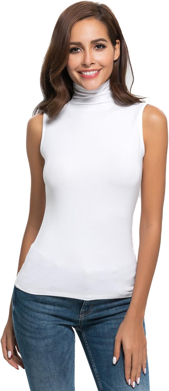 Women Sleeveless/Long Sleeve Mock Turtleneck Tank Tops Slim Fit Stretchy Layer Tee Shirts