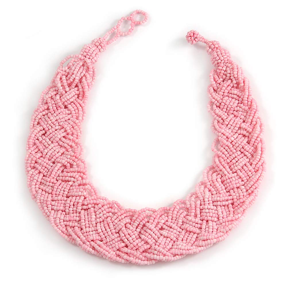 Avalaya Chunky Wide Pale Pink Glass Bead Plaited Necklace/ 53cm L