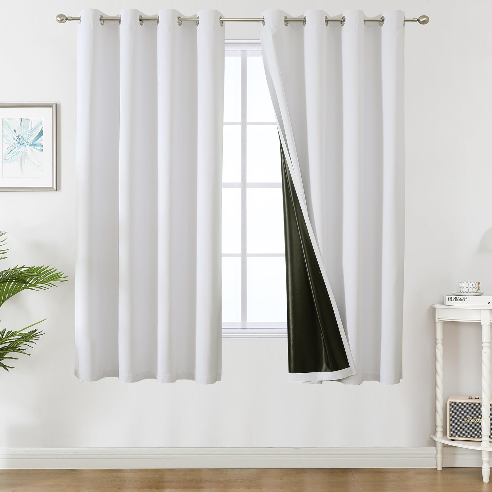 Photo 1 of Estelar Textiler White 100% Blackout Curtains 63 Inch Length 2 Panels for Bedroom,Thermal Insulated Complete Light Blocking Grommet Curtains for Living Room, Energy Saving Drapes for Nursery,52Wx63L