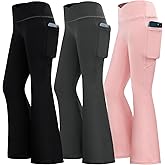 DUONITITI Girls' Leggings Cross High Waisted Bell Bottoms Yoga Flare Pants for Athletic Causal with Pockets,3 Pcs