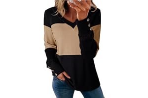 GUUKA Womens Long Sleeve Color Block Tunic Top V-Neck Casual T-Shirts Fall Winter 2025 Trendy