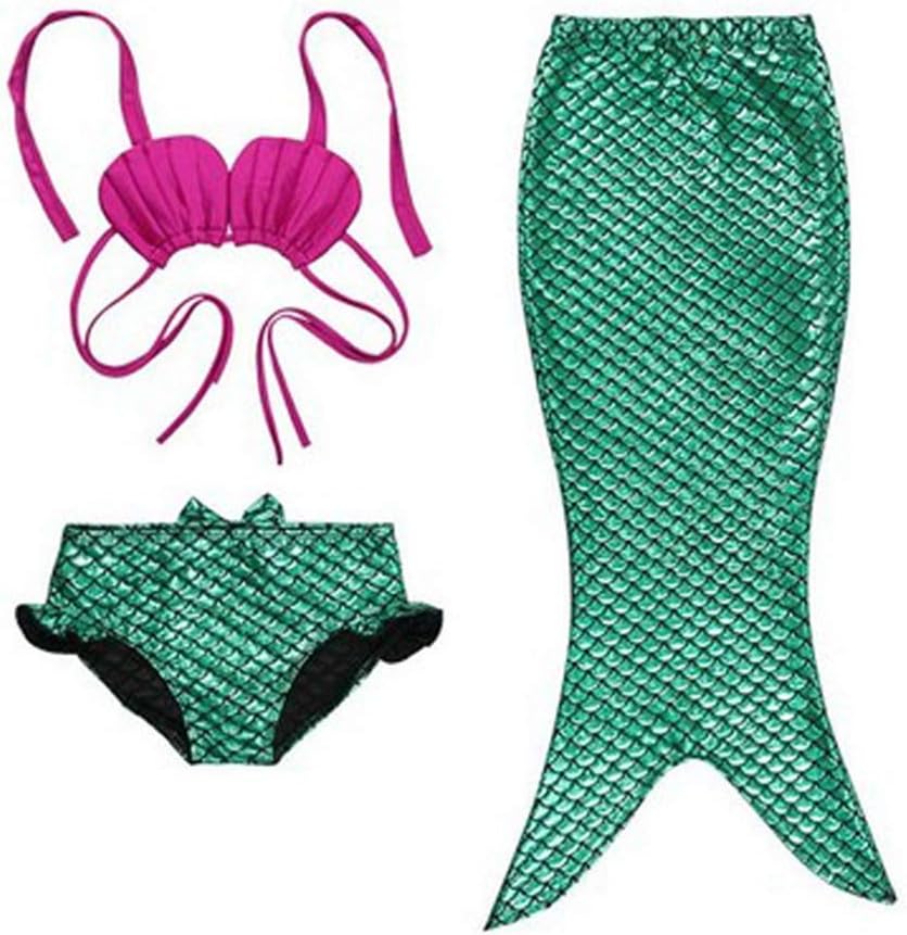 Keysui Mermaid Tail Costume Childs Kids Girl Swimwear Swimsuit 3 Pieces Bikini Set Blue