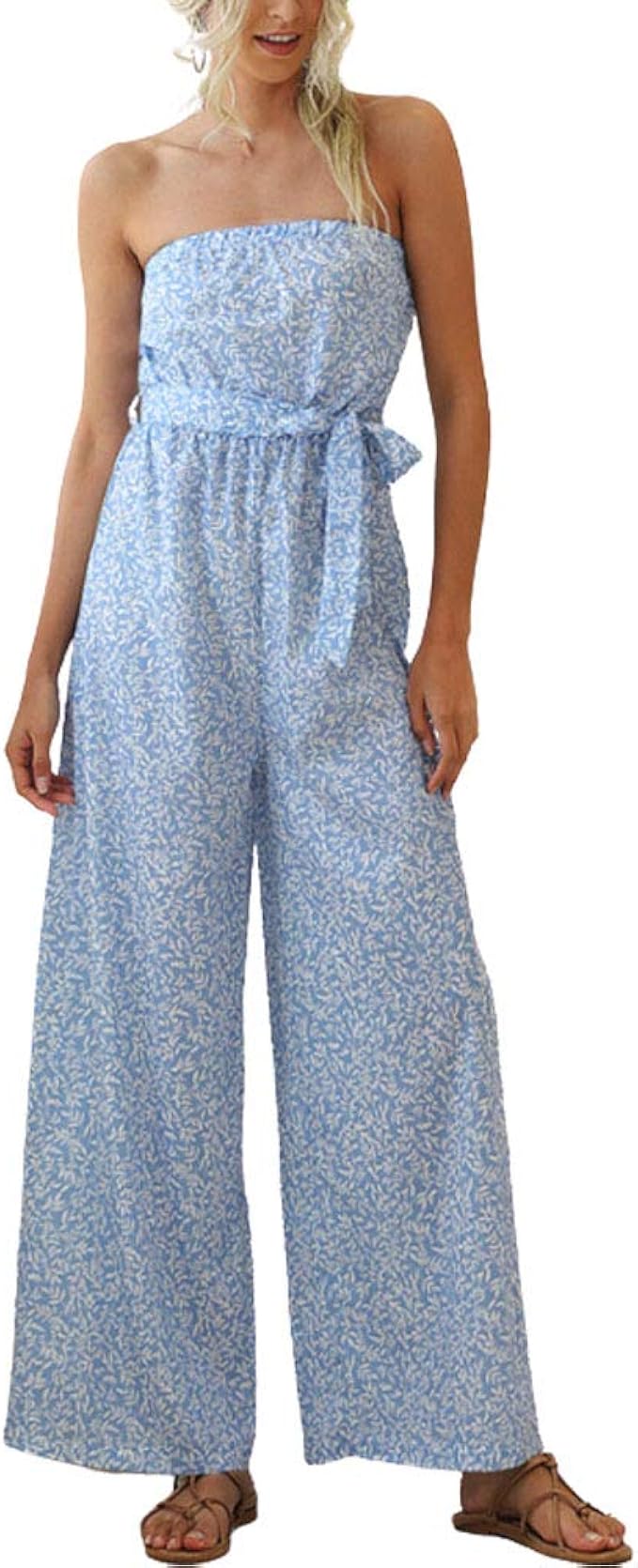 Summer Women Bandeau Jumpsuit Print Floral Off Shoulder Modern Casual