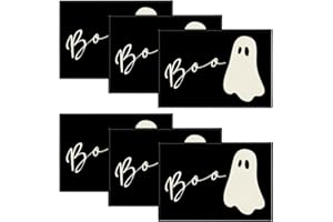 Artoid Mode Boo Ghost Halloween Placemats Set of 6, 12x18 Inch Seasonal Black Holiday Table Mats for Party Kitchen Dining Decoration