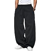 LuminBlaze Men’s Baggy Sweatpants Fleece Wide Leg with Elastic Drawstring Waist, Casual Loose Lounge Joggers Black