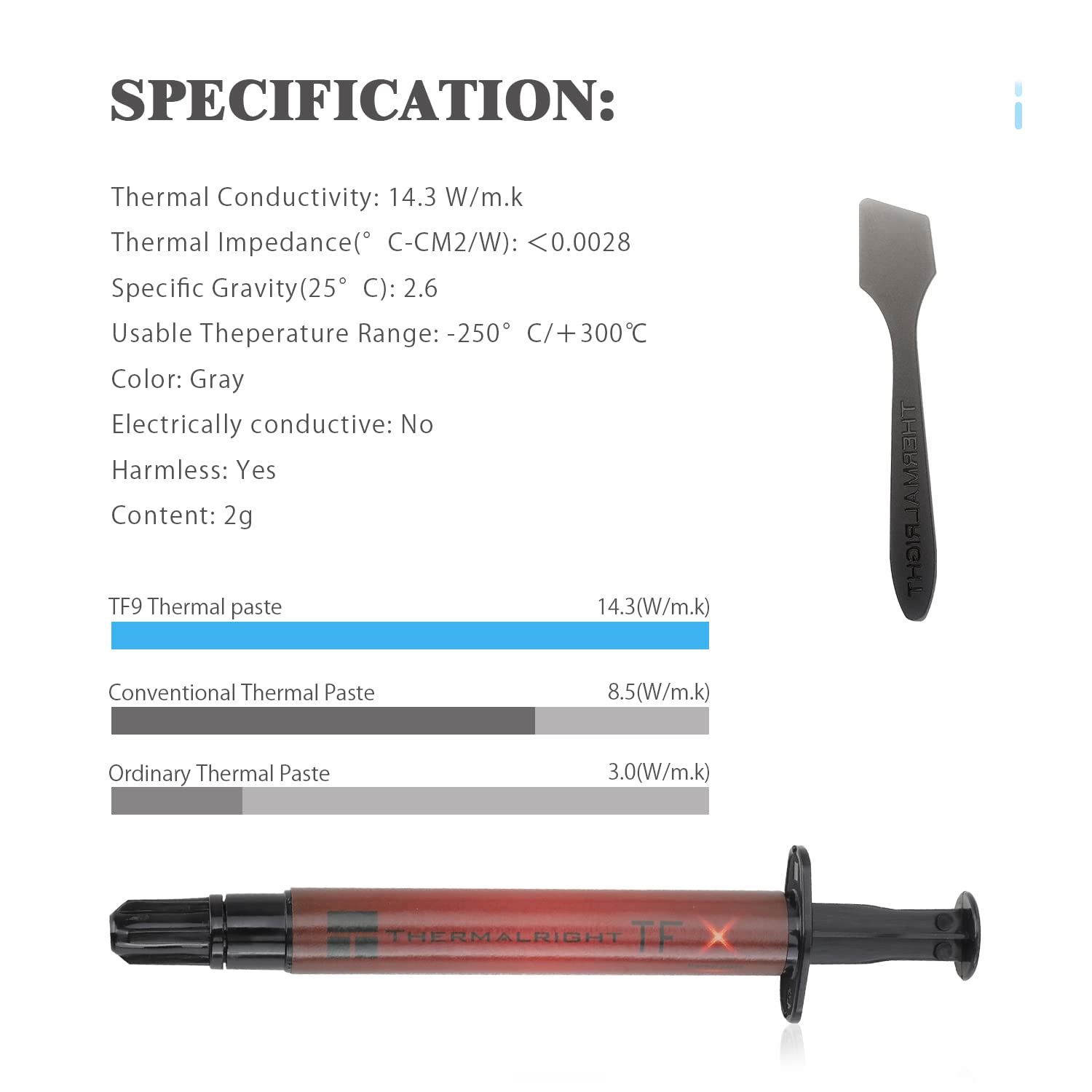Thermalright TFX 2g Extreme Performance Thermal Compound Paste 2 Grams, 14.3W/mK, High Durability, for All Heatsinks CPU Coolers, Safe Application,with applying Tool