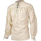 Mens Retro Loose Linen Pirate Shirt Renaissance Steampunk Viking Top Medieval Victorian Gothic Costume Halloween