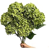 WISTART 8 Pcs Large Hydrangea Artificial Flowers 27.5 inches Realistic Single Long Stem Full Faux Silk Hydrangea Bouquets Flowers Arrangements Home Decor DIY Wedding Centerpieces(Dark Green)