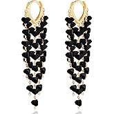 Ricarmo Bohemian Acrylic 14K Gold Love Heart Fringe Lightweight Dangle Drop Earrings Chandelier Long Tassel Hoop Earrings for Women