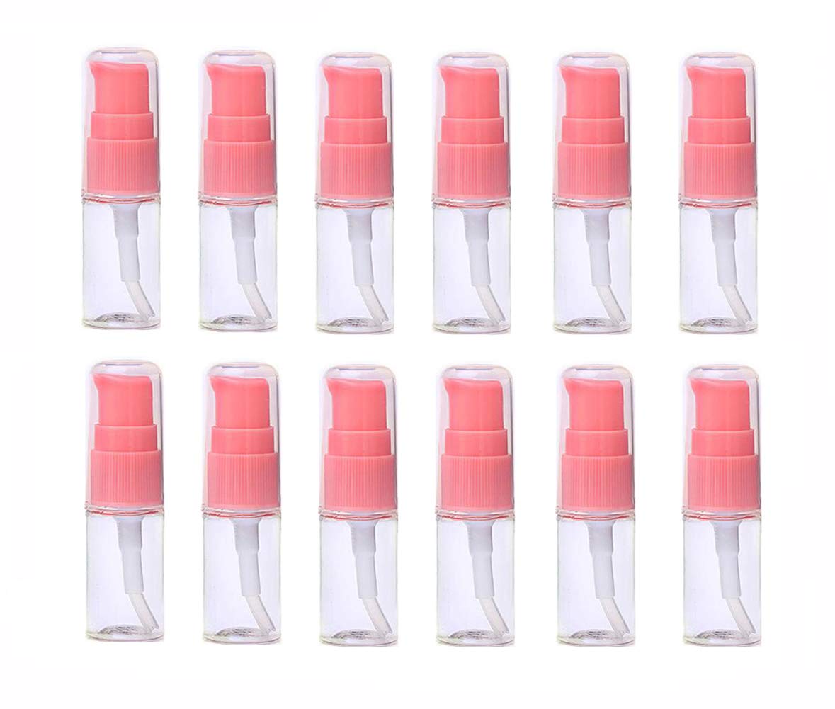 12PCS 10ML 0.35OZ Empty Fillable Transparent Lotion Bottle Pink Pump Head Liquid Foundation Isolation Jar Cosmetic Facial Beauty Storage Container with Cap for Girls and Women
