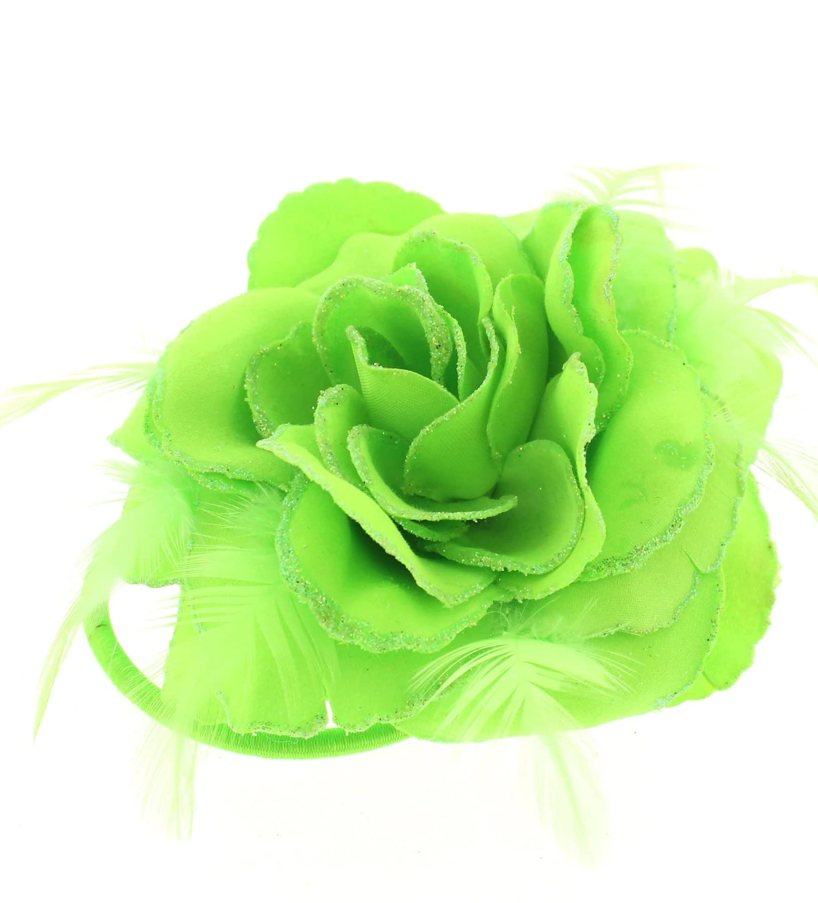 Topkids Accessories Rose Flower Hair Clip Hairband Floral Corsage Fascinator Hair Band Aligator Beak Grip for Women & Girls Wedding Prom Party Special Occasion (Neon Green)