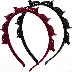 Lanjiesh 2 Pcs Headband with Clips, 90s Butterfly Clip Headband with Teeth for Women, Braided Weave Bangs Non-Slip Hair Clips