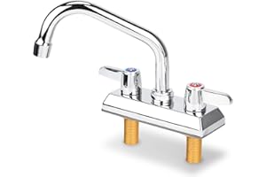 BIETOR Commercial Bar Sink Faucet,4 Inch Center Deck Mount Bar Sink Faucet，2 Hole Brass Constructed,Chrome Polished with 6"Swivel Spout and 90°Rotatable Dual Lever Handles.