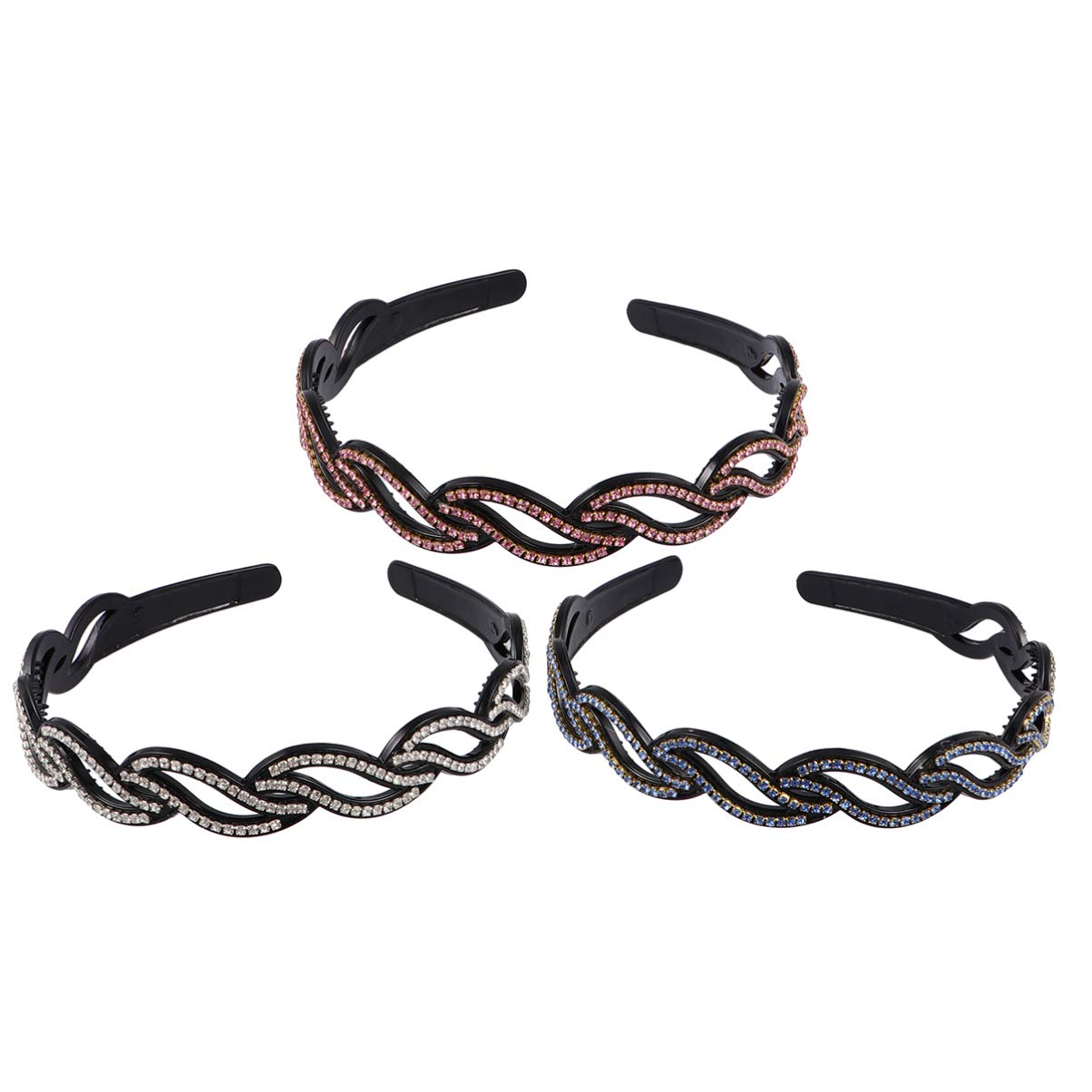 FRCOLOR 3pcs Rhinestone Headbands Teeth Comb Hair Hoops Plastic Hair Band Bling Hairbands Non-slip Headbands for Women Girls