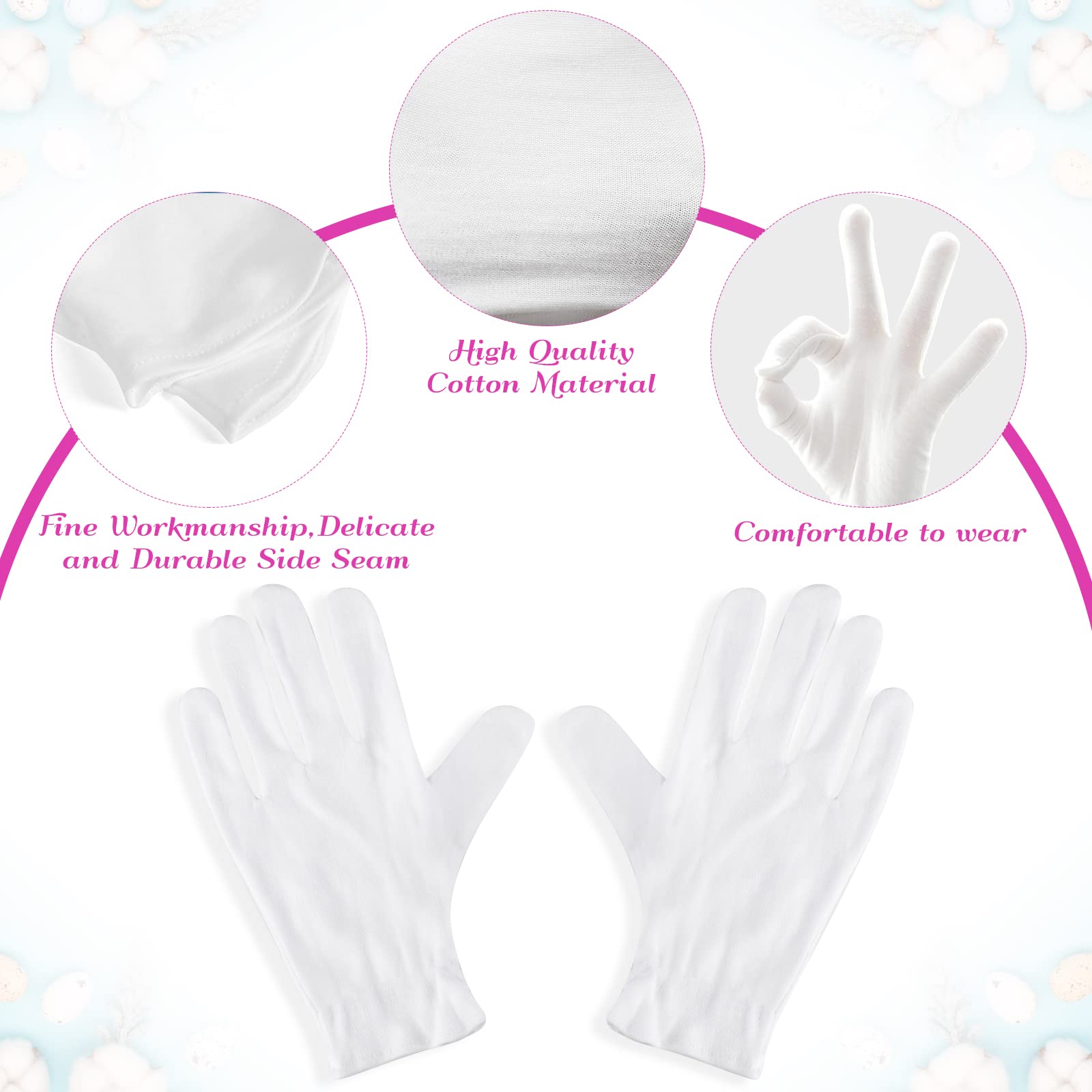 PAXCOO 12 Pairs XL White Cotton Gloves for Dry Hand Moisturizing Cosmetic Eczema Hand Spa and Jewelry Inspection