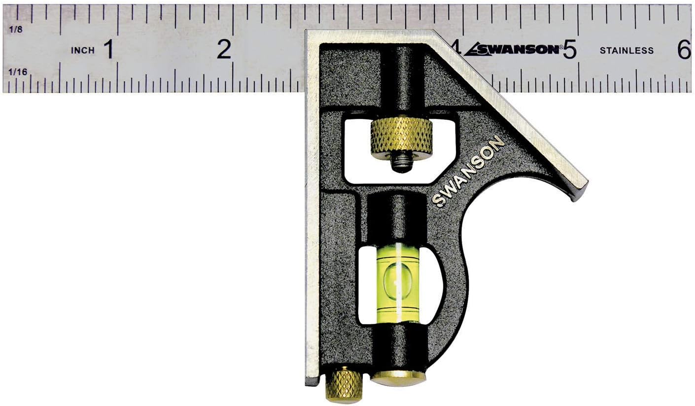 Swanson Tool Co TC130 6-Inch Combo Square with Cast Zinc Body, Stainless Steel Ruler and Brass Bolt
