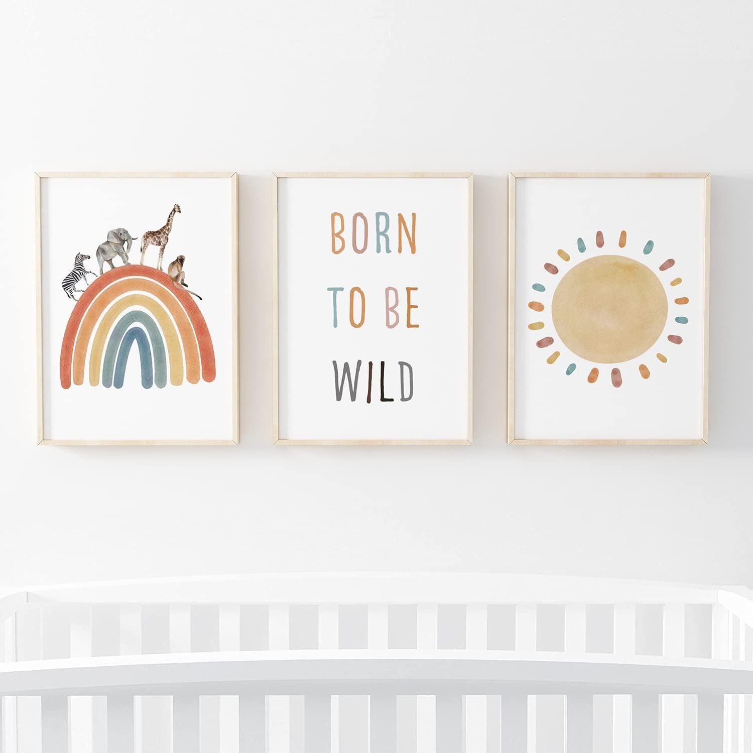 Safari Prints for Nursery | Animal Rainbow | Set of 3 | Children’s Bedroom Prints | Frames not Included (8x10 Inch)