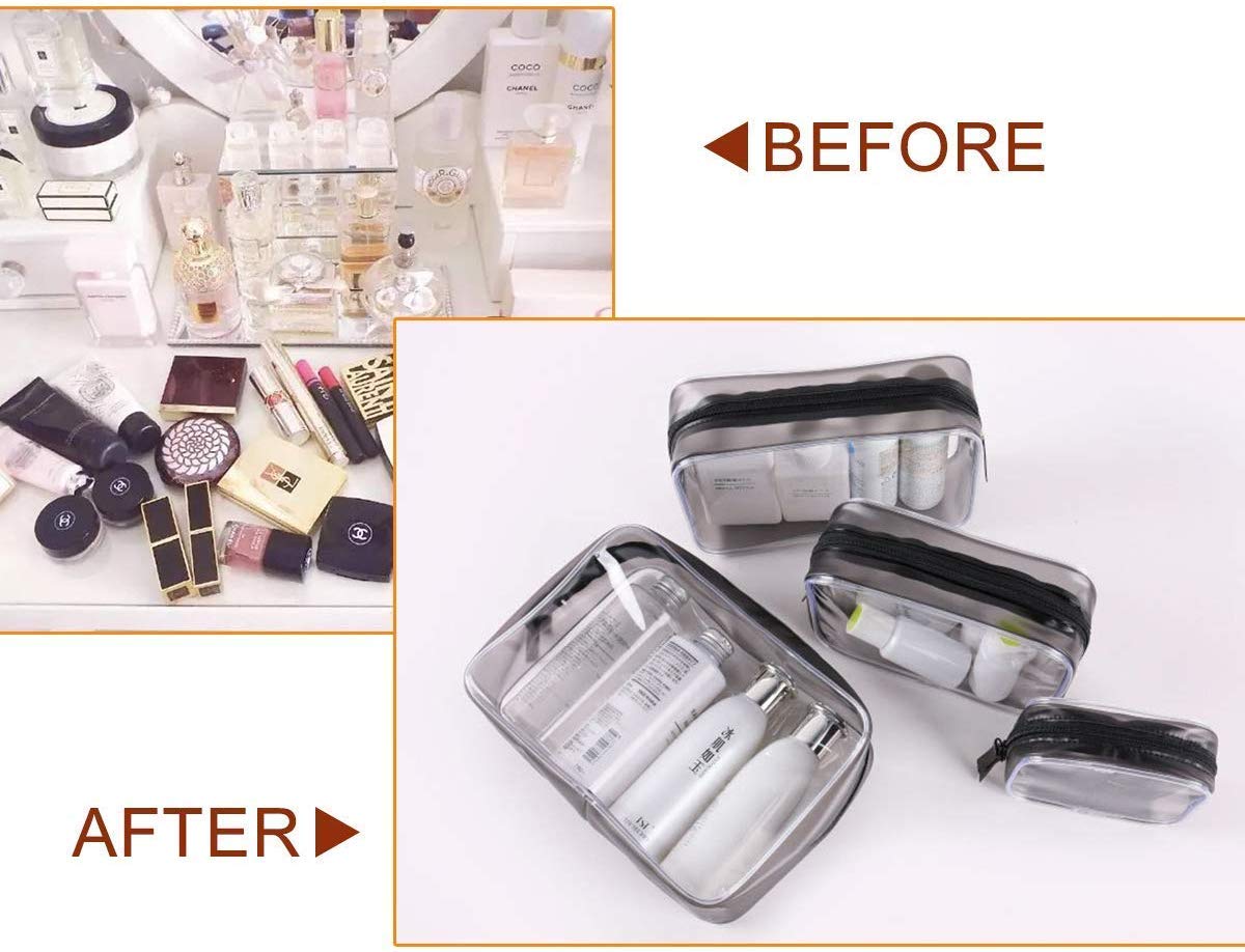 Meowoo Clear Cosmetic Bag, 4 Pcs Waterproof PVC Zippered Toiletry Carry Pouch Portable Makeup Bag Organizer Bag Set for Travel, Bathroom and Organizing (transparent)