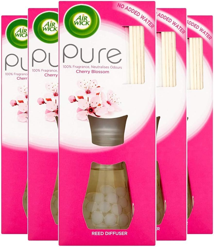 Air Wick Reed Diffuser Multipack, Cherry Blossom Scent, Pack of 5 x 25 ml, 6 Weeks of Long-Lasting Freshness