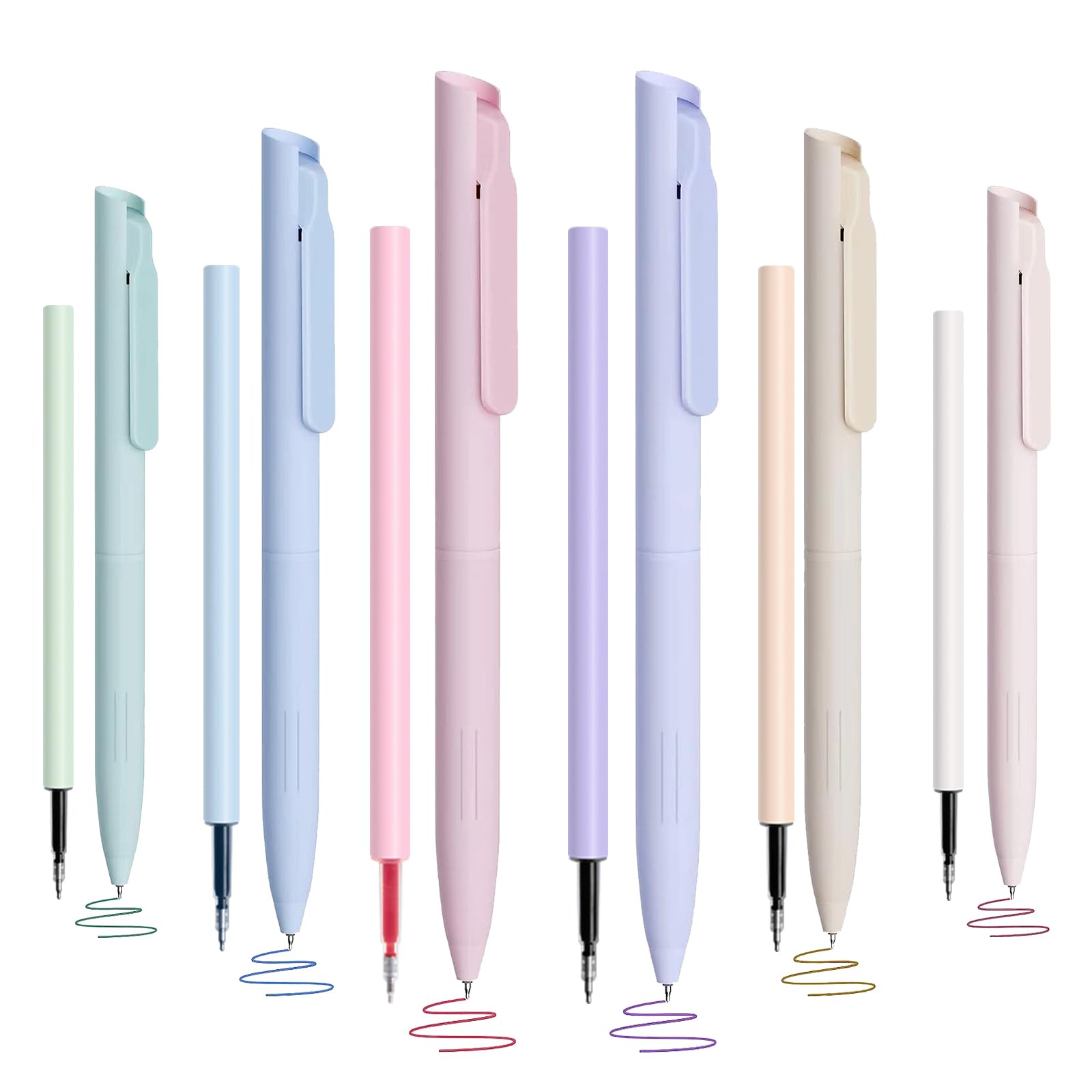 CXRYLZ 6Pcs Retractable Coloured Gel Pens with 6pcs Refills, 0.5mm Cute Writing Pens Quick Drying Pens for Writing Drawing School Office Gift Supplies (6 Colors)