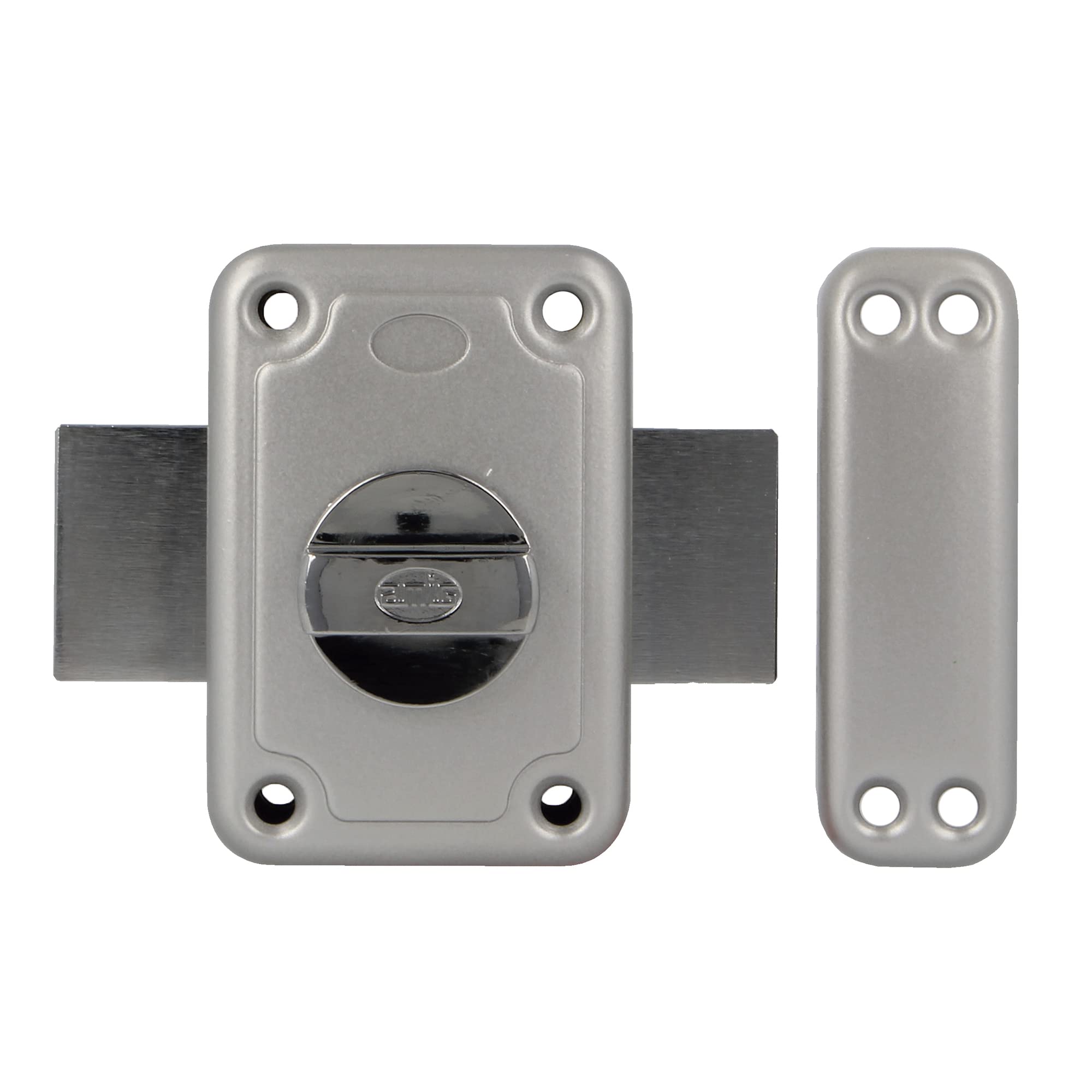 Amig - Overlap Lock with Locking Lever and Internal Crutch for Wooden Doors Mod. 80-96 x 66 mm - Latch with Round Security Cylinder - Silver Enamelled Steel