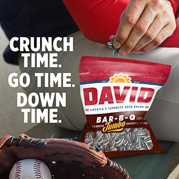 DAVID ROASTED AND SALTED JUMBO SUNFLOWER SEEDS, BAR-B-Q FLAVOR, 5.25OZ.
