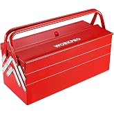 WORKPRO Metal Tool Box, 18-inch Cantilever Folding Red Storage Box, 3-Layer 5-Tray Multi-Function Tool Organizer, Red