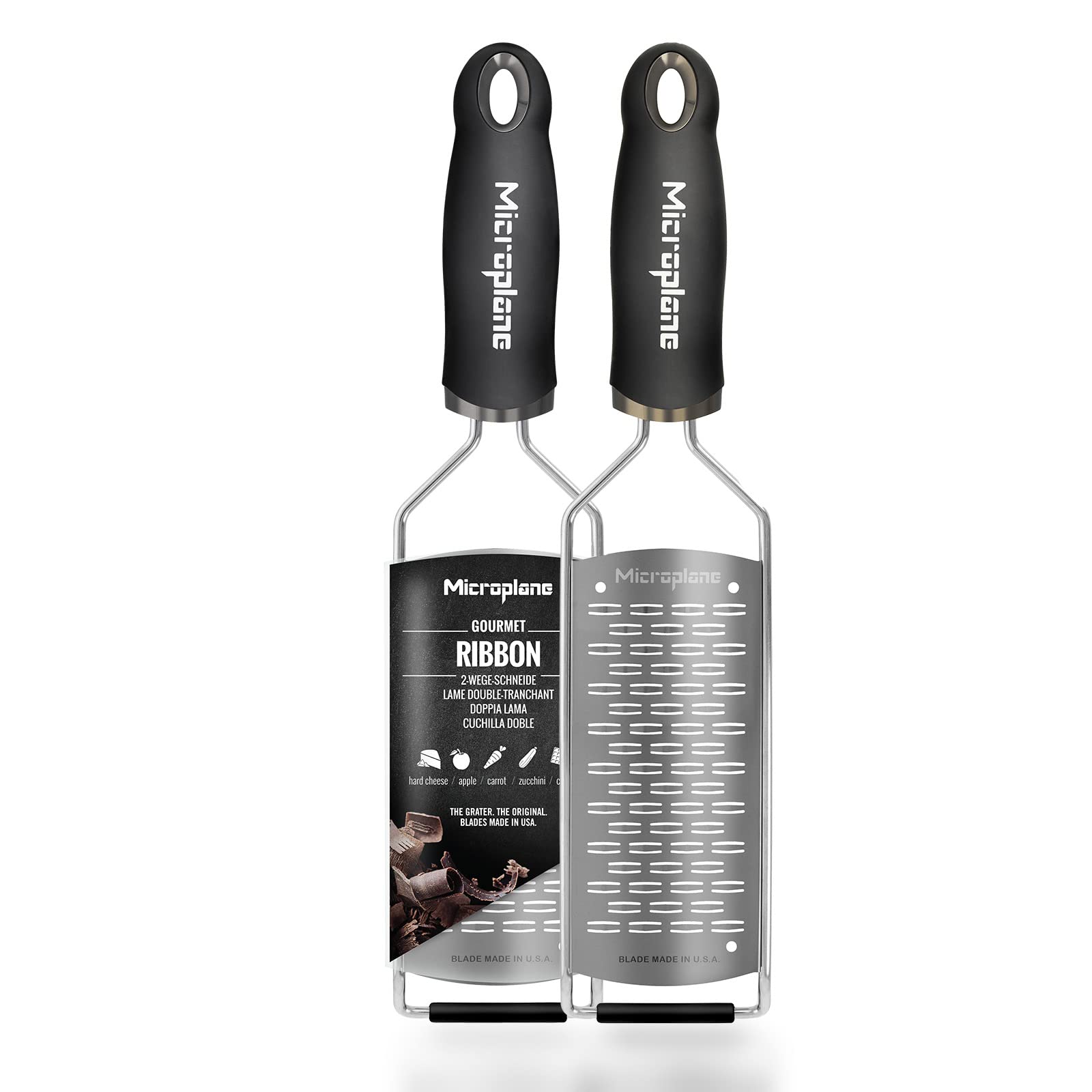 Microplane Kitchen Grater Ribbon for Hard Cheese, Apple, Carrot, Zucchini and Chocolate from The Gourmet Series in Black & Stainless Steel,45002