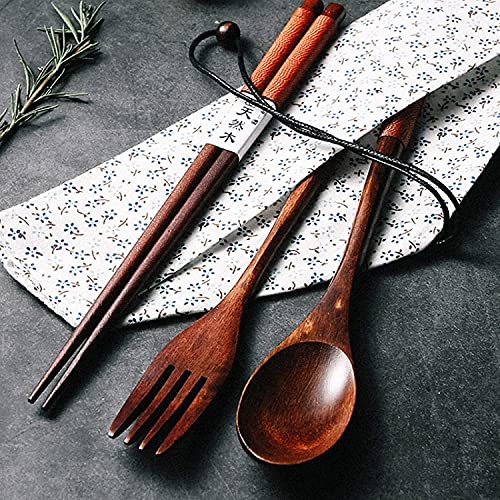 Utensil-Set-Wood-Spoon-Fork-Chopsticks-Set-Long-Handle-Wooden-Fork-Spoon-Dinnerware-Set-Portable-Cutlery-Dinner-Set-Camping-Travel-Tableware-Setof3PcsBlackFlatware-Set-Color-Pouchrandomcolor