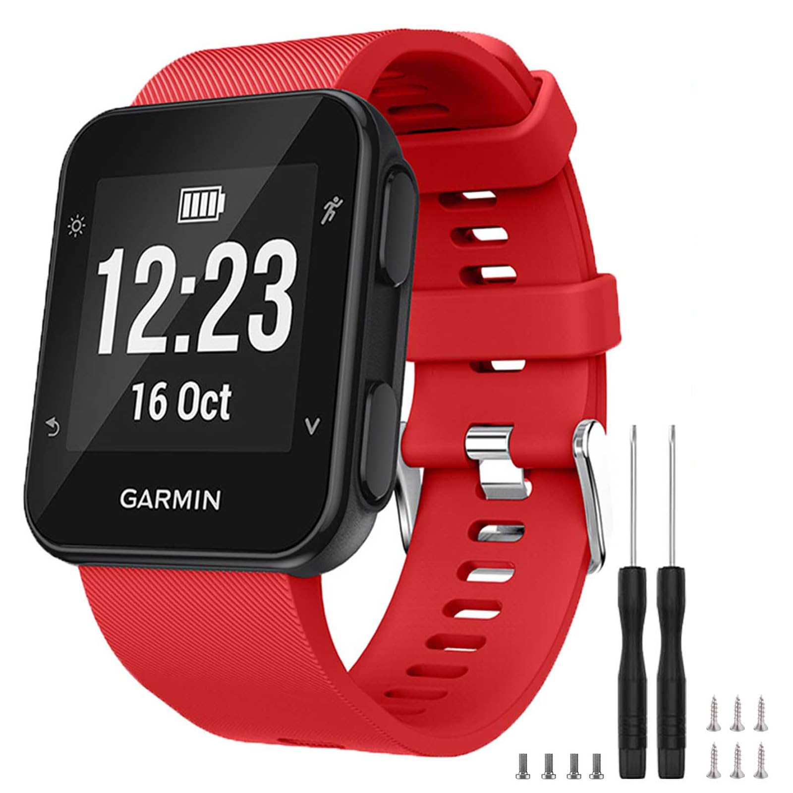 TopPerfekt Strap Compatible with Garmin Forerunner 35, Soft Silicone Replacement Watch Band Strap for Garmin Forerunner 35 Smart Watch, Fit 5.11-9.05 Inch (130-230 mm) Wrist (1- Red)