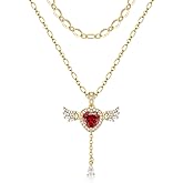 MEIITRUE Angel Heart Necklace for Women Trendy,14k Gold Plated Dainty Layered Necklaces Set Cubic Zirconia Love Drop Pendant with Movable Wings Personalized Choker Chain Jewelry Gifts for Her